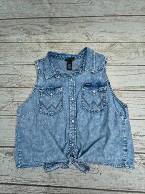 Wrangler Retro XL Acid Wash Denim Western Sleeveless Tie Front